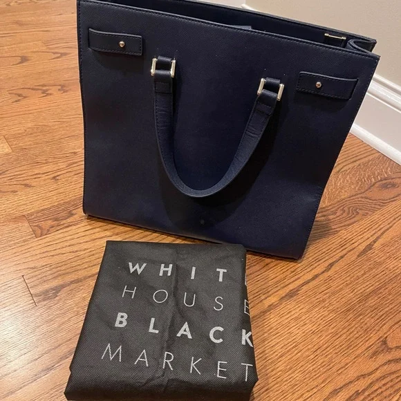 White House Black Market Navy Tote with Gold-Tone Hardware - Picture 2 of 9